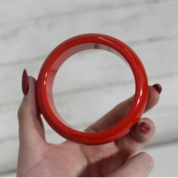 Vintage Red Bakelite-Style Bangles Chunky Gloss Finish - Picture 2 of 4